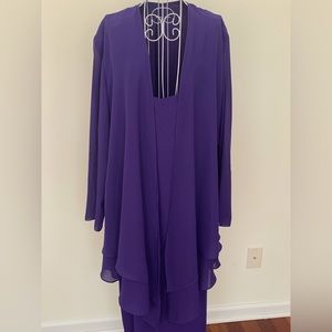 Jour et Nuit Purple Spaghetti Strap Tiered Evening Gown w/ Matching Jacket Sz 16